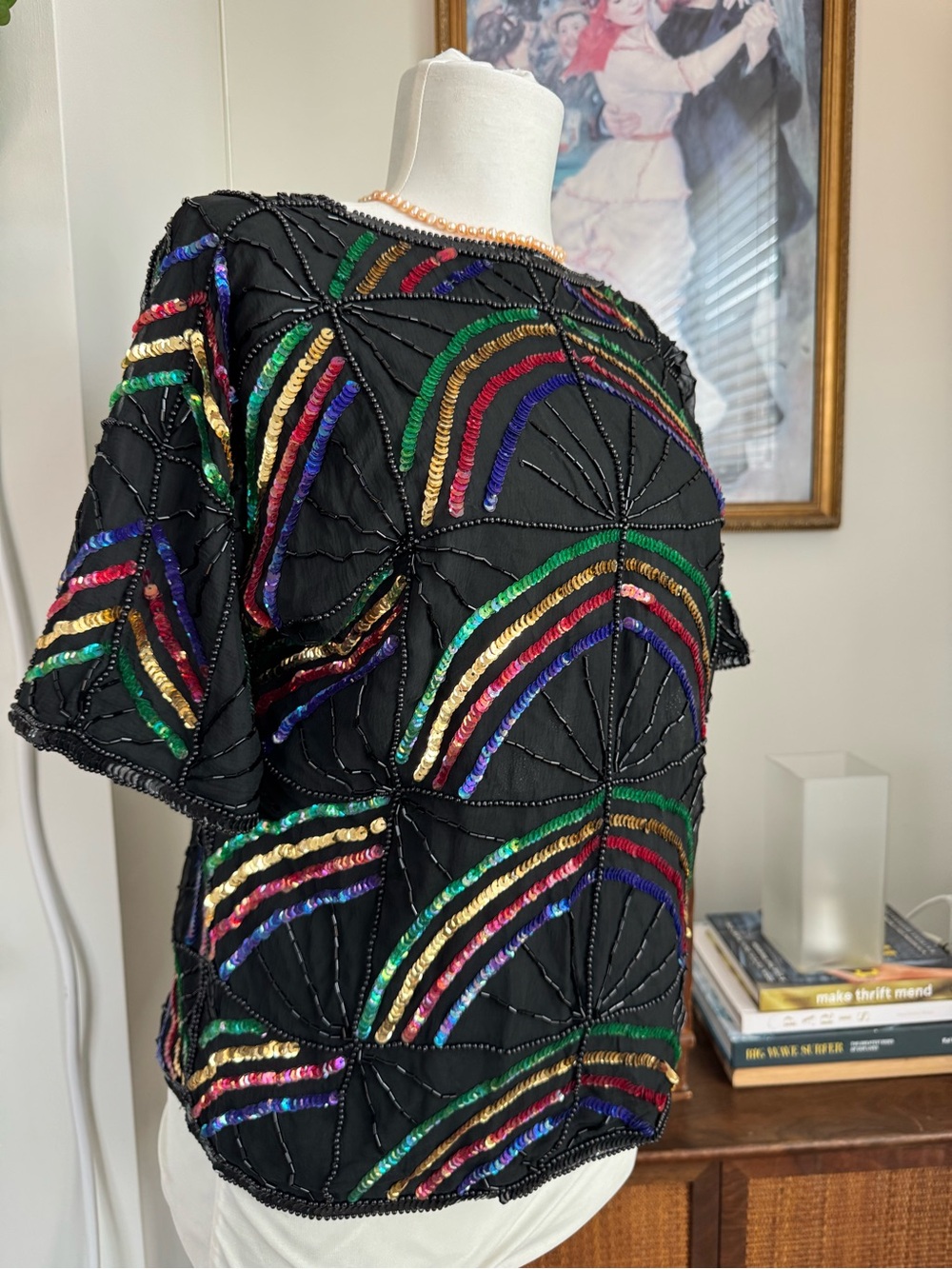 Vintage Beaded Sequin Rainbow Top